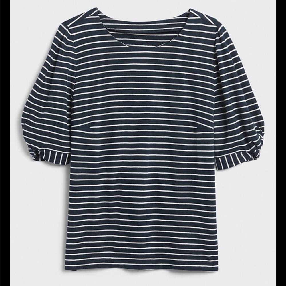 Banana Republic Blue and White 3/4 Sleeve Boxy Blouse